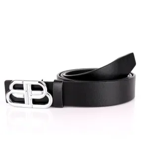 Balenciaga Silver Logo Designed Quality Leather Black Belt