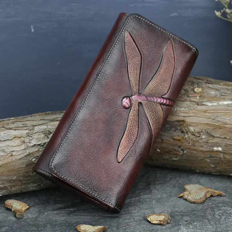 BAOERSEN  Trendy Women's Genuine Leather Dragonfly Pattern Clutch Wallet