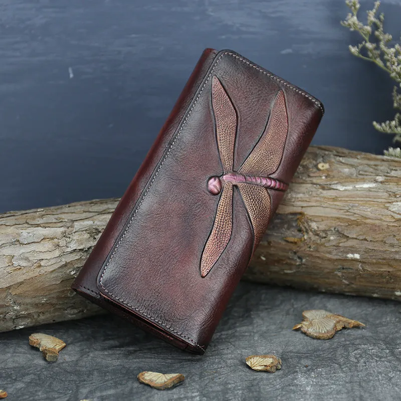 BAOERSEN  Trendy Women's Genuine Leather Dragonfly Pattern Clutch Wallet