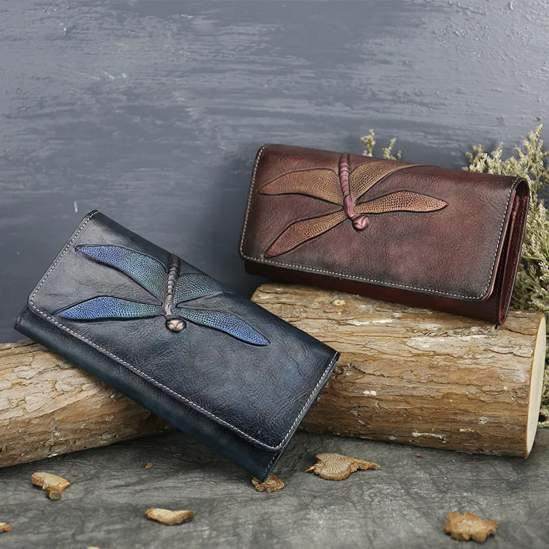 BAOERSEN  Trendy Women's Genuine Leather Dragonfly Pattern Clutch Wallet