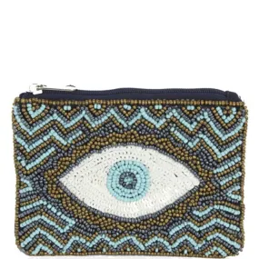 Beaded Evil Eye Pouch Blue base color