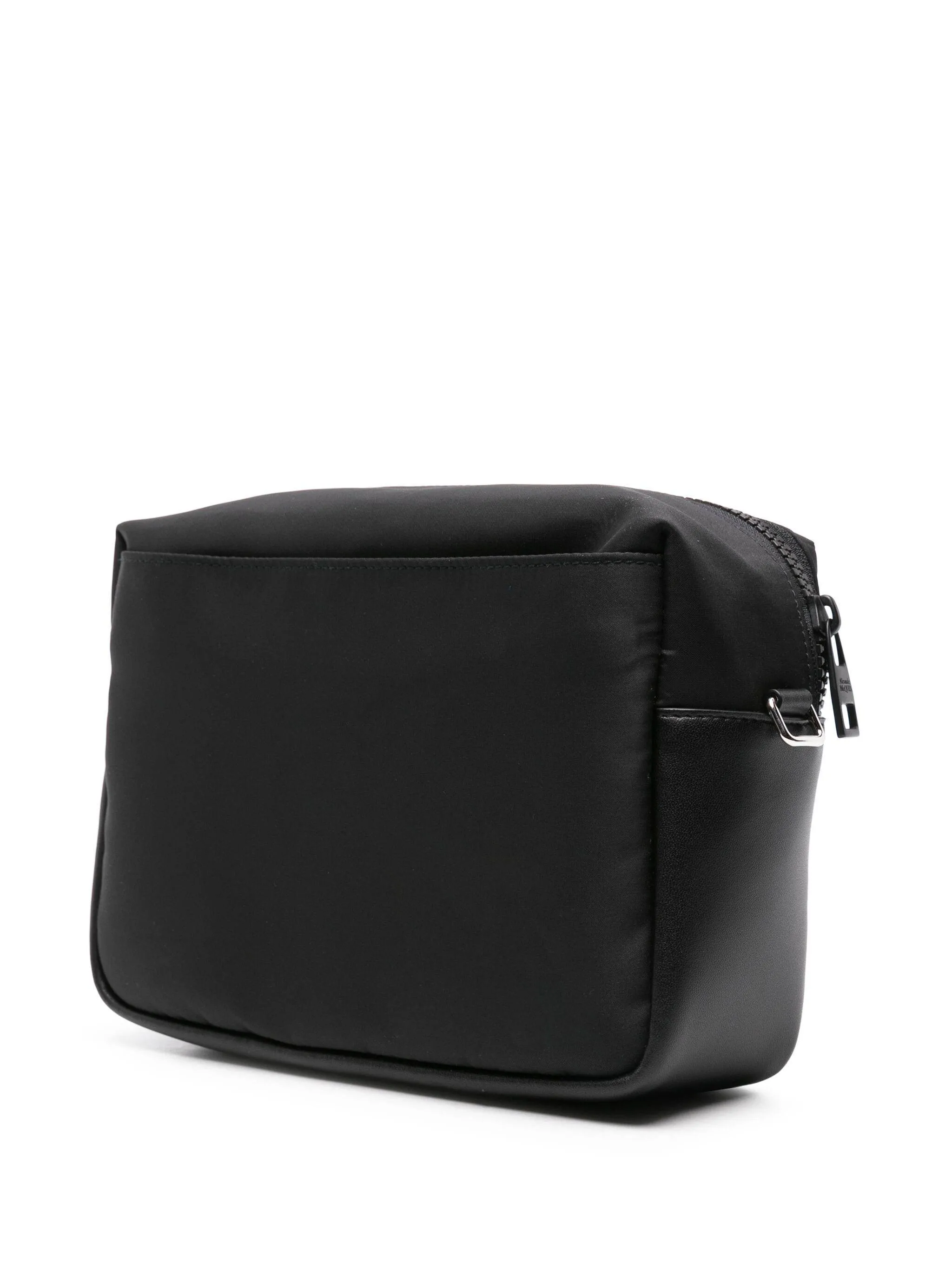 Black Leather Panel Logo Print Bag