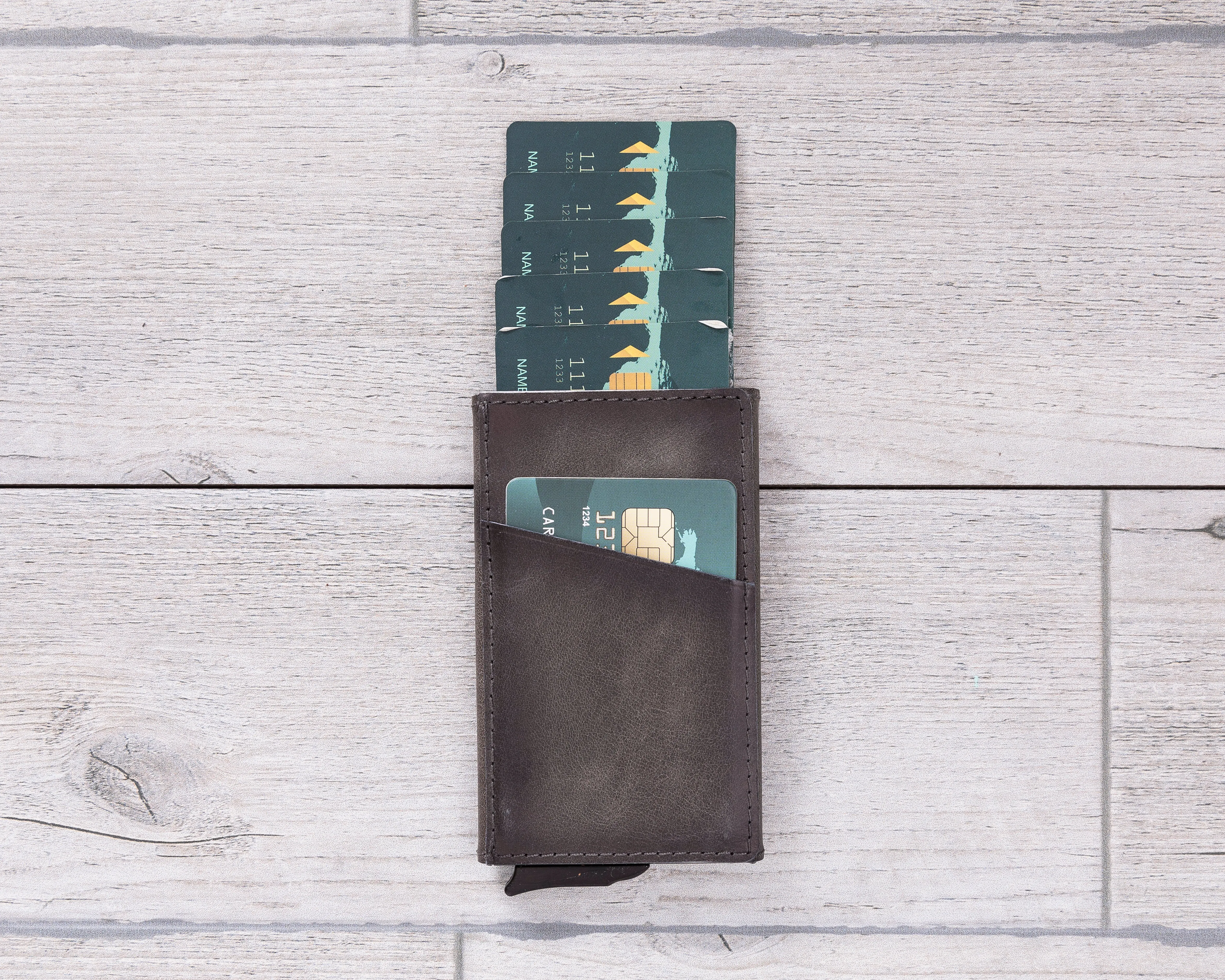 Burnished Gray Leather Minimalist Card Holder