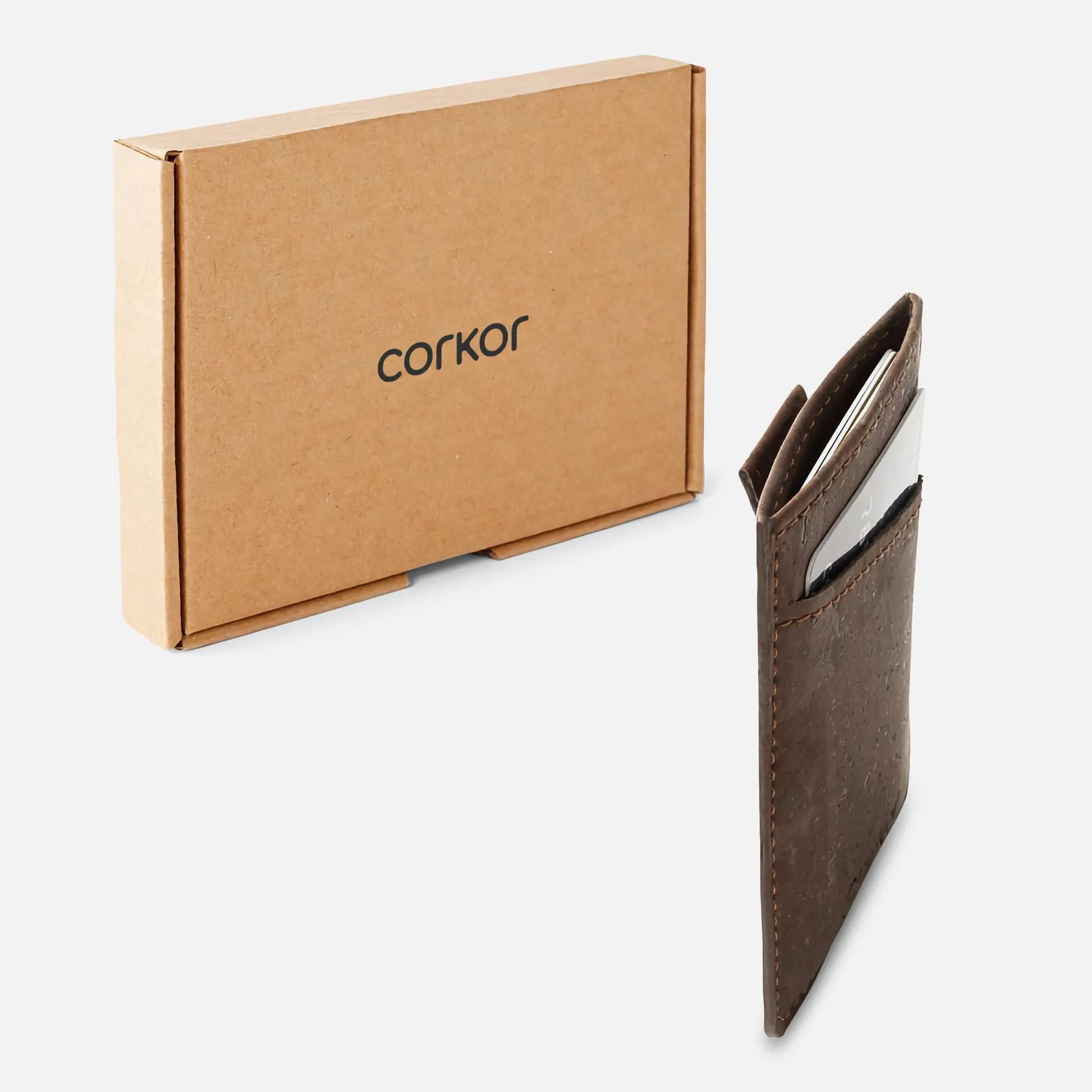 Corkor Vegan Cork Card Sleeve Wallet, Dark Brown