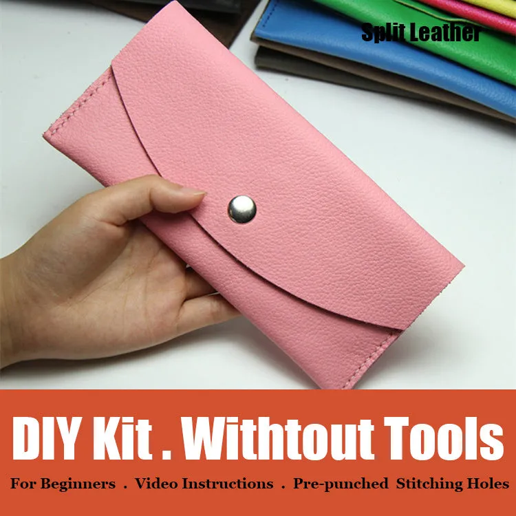 DIY Leather Wallets Kit DIY Pink Eco Leather Projects DIY Minimalist Leather Wallet DIY Leather Womens Wallet Kit