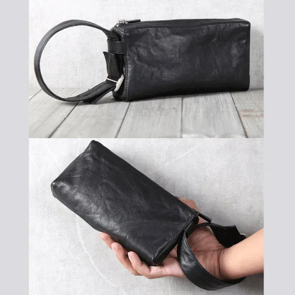 Handmade Womens Leather Wallet Purse Black Leather Clutch for Women