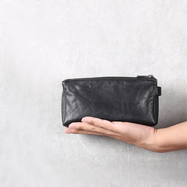 Handmade Womens Leather Wallet Purse Black Leather Clutch for Women