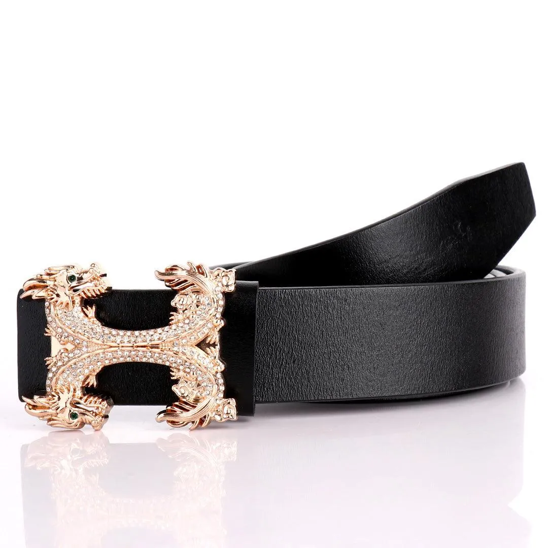 Hermes Paris Classic Leather Double Dragons Head Buckle Belt-Black