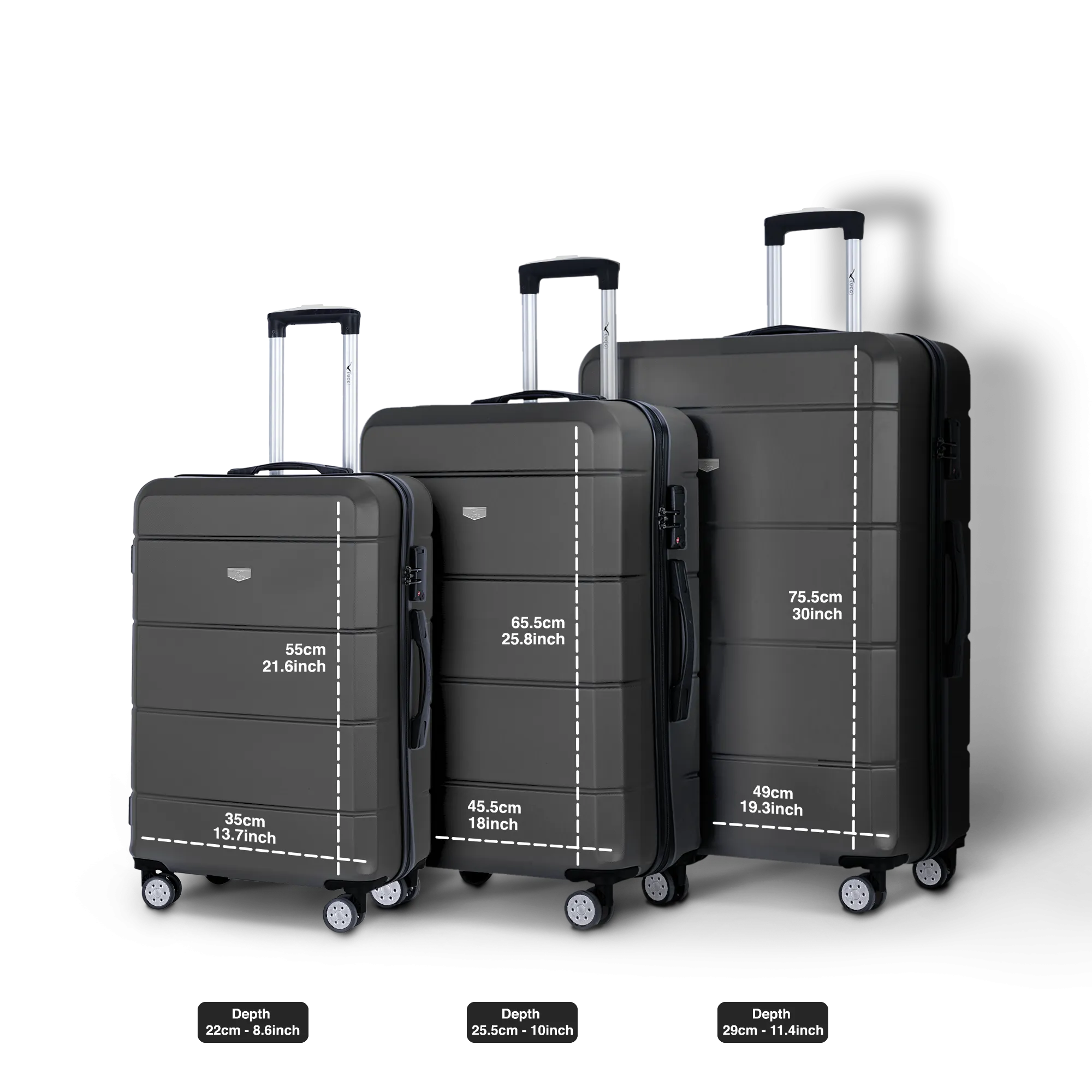 Jetset 3pc Suitcase Set in Gunmetal Grey