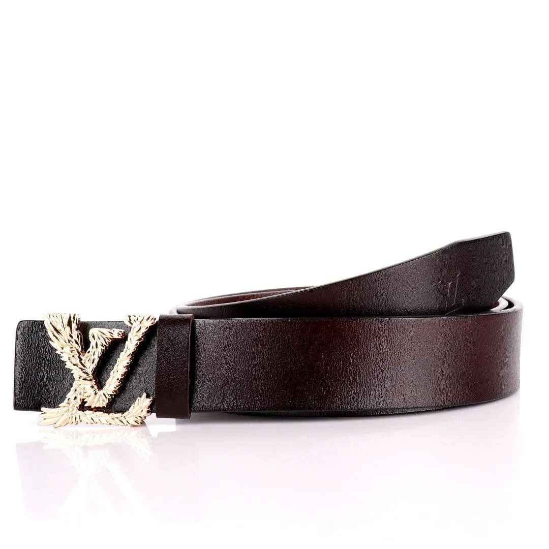 LV  Crafted Logo Designed Luxurious Men's Leather Belt- Brown