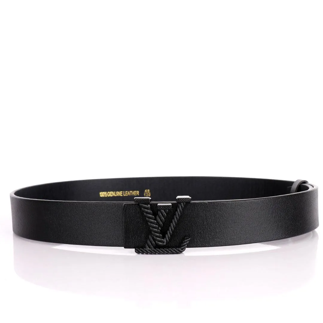 LV  Twisted Logo Designed Luxurious Men's Leather Belt- Black