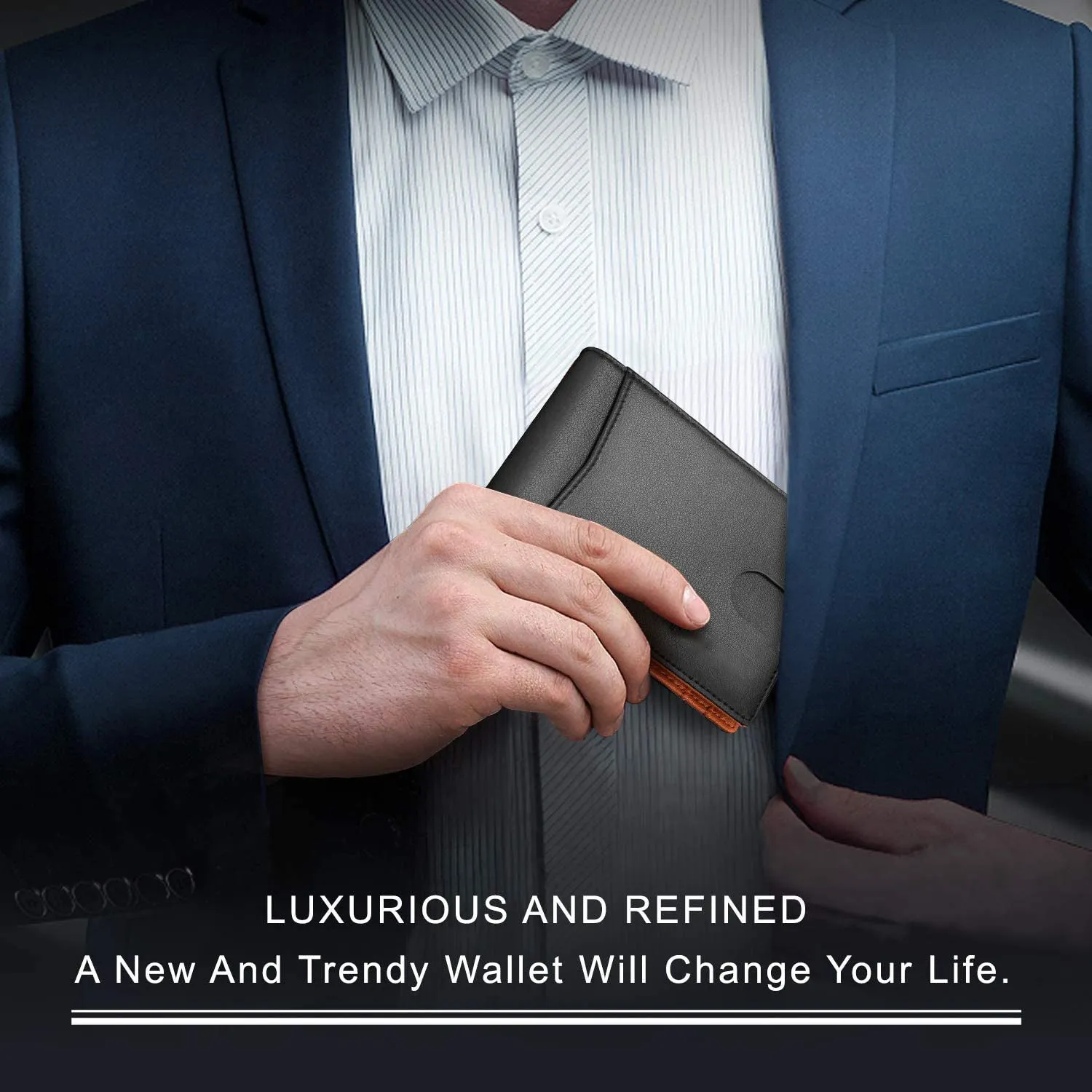 Men-RFID Blocking-Bifold Genuine Leather-Minimalist Front Pocket-Mens Wallet with Money Clip Slim Wallet