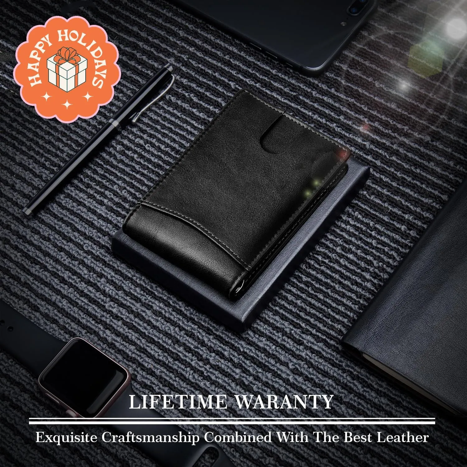 Men-RFID Blocking-Bifold Genuine Leather-Minimalist Front Pocket-Mens Wallet with Money Clip Slim Wallet