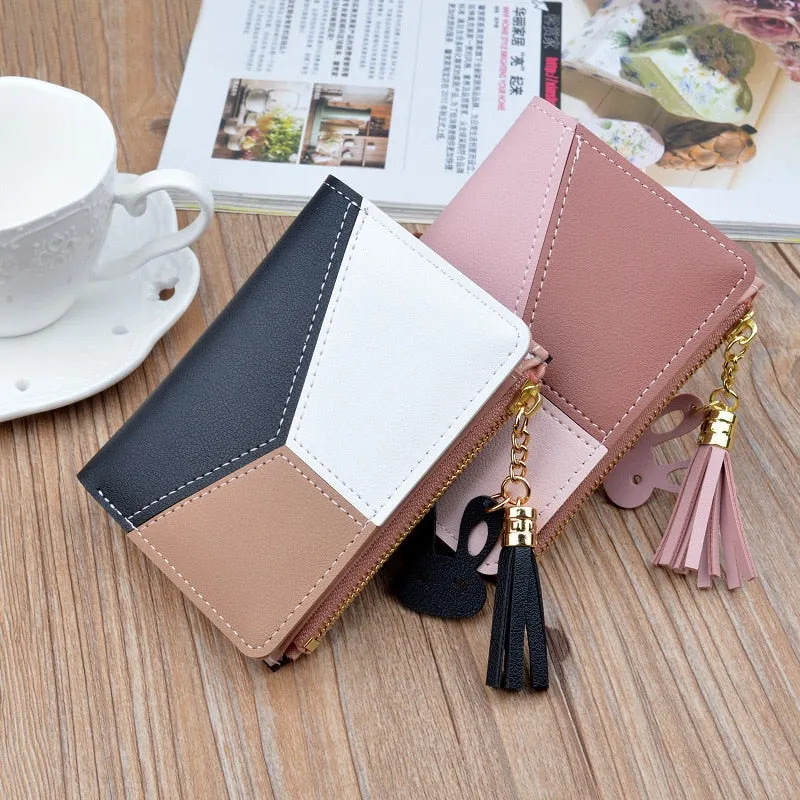 New Arrival Wallet Short Women Wallets Zipper Purse Patchwork Fashion Panelled Wallets Trendy Coin Purse Card Holder Leather