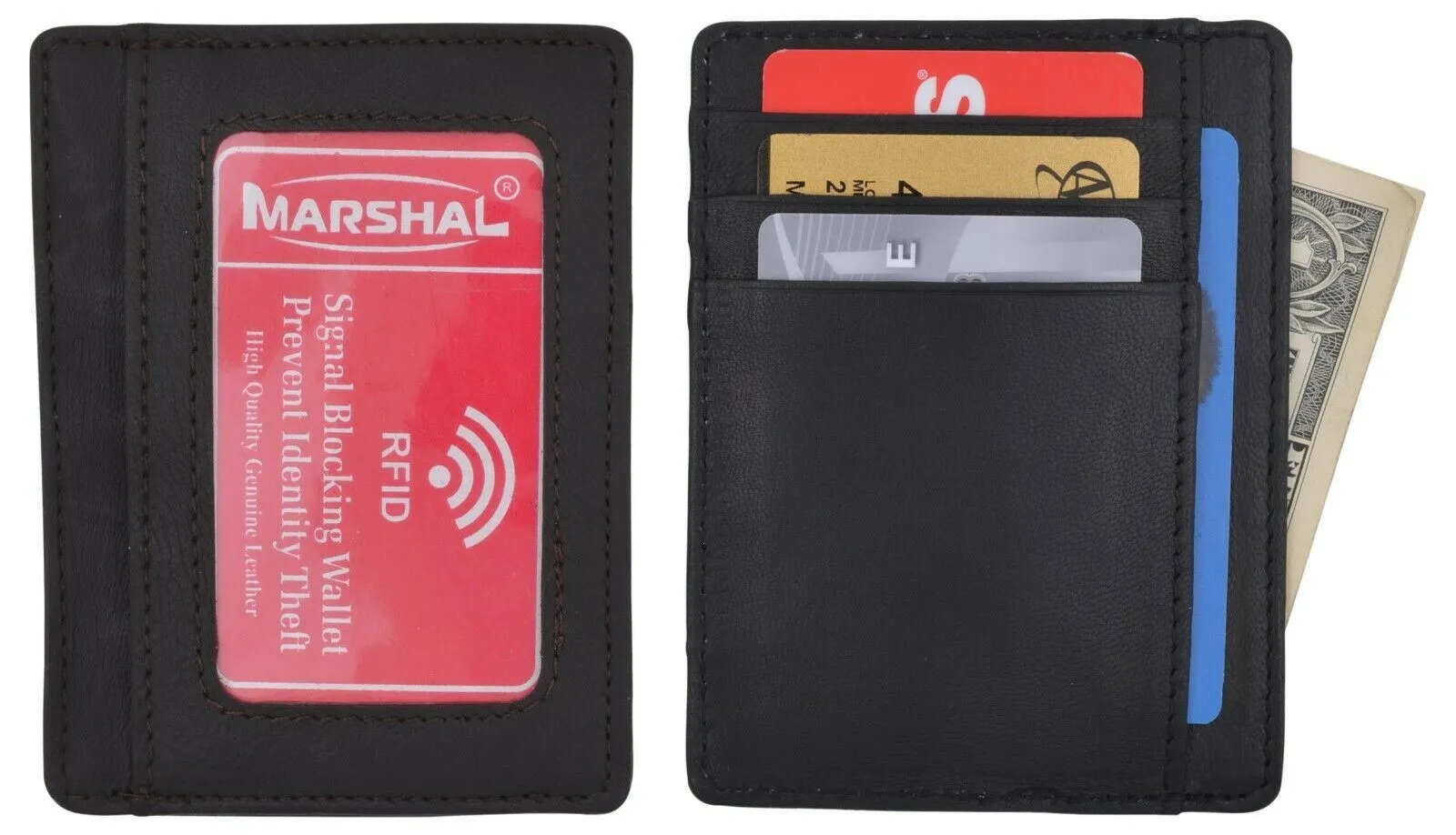 New Genuine Leather Slim Card Holder Wallets For Men - Minimalist RFID Blocking