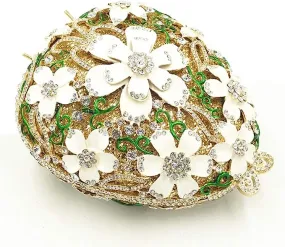 Oval White Floral Rhinestone Evening Bag