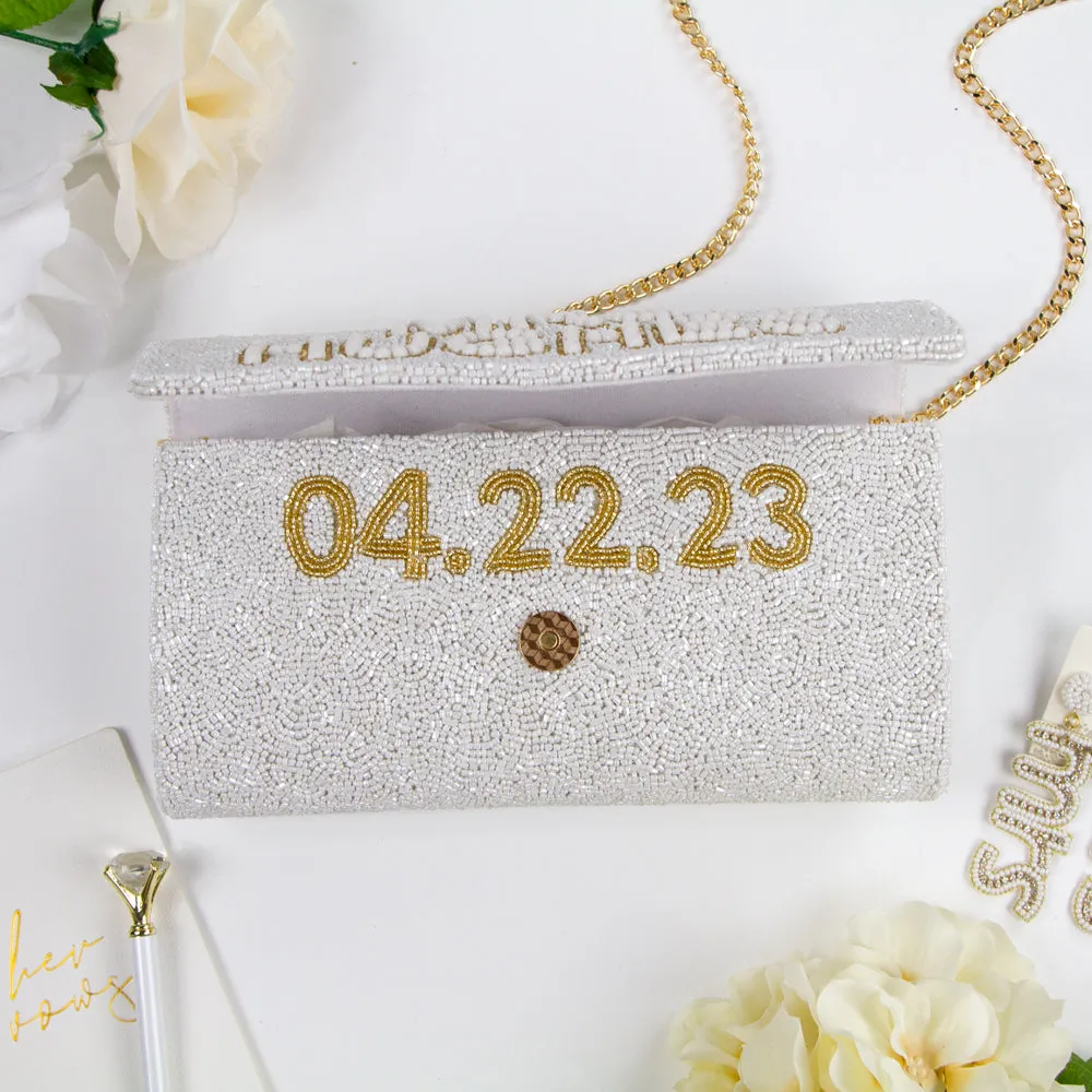 Pearl with Gold Personalized Hand Beaded Clutch (FOG)