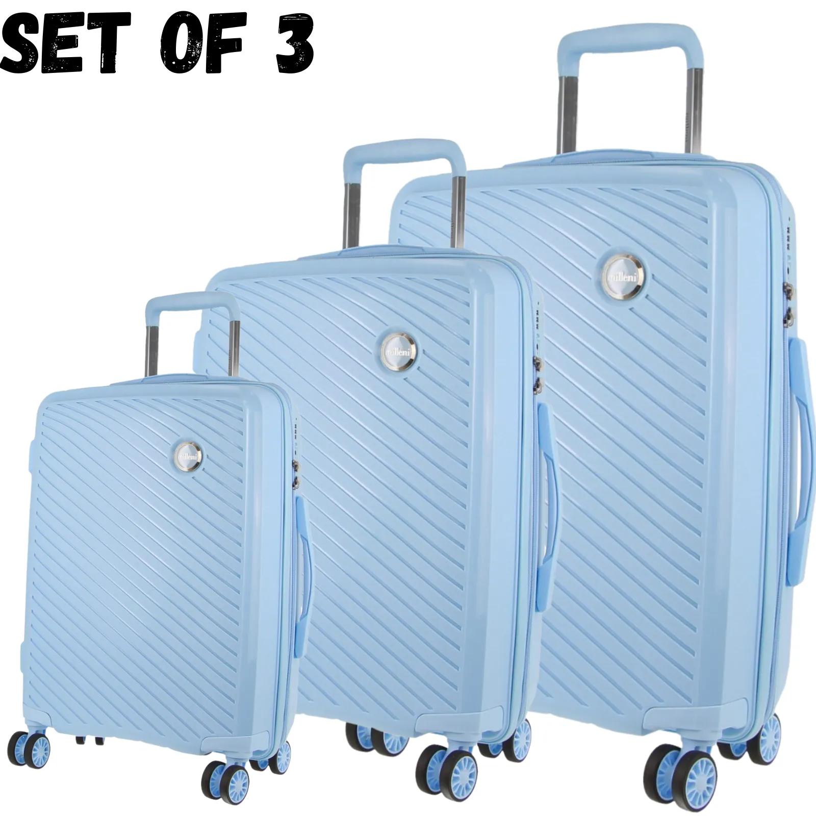 Pierre Cardin Inspired Milleni Hardshell 3-Piece Luggage Bag Set Travel Suitcase - Blue