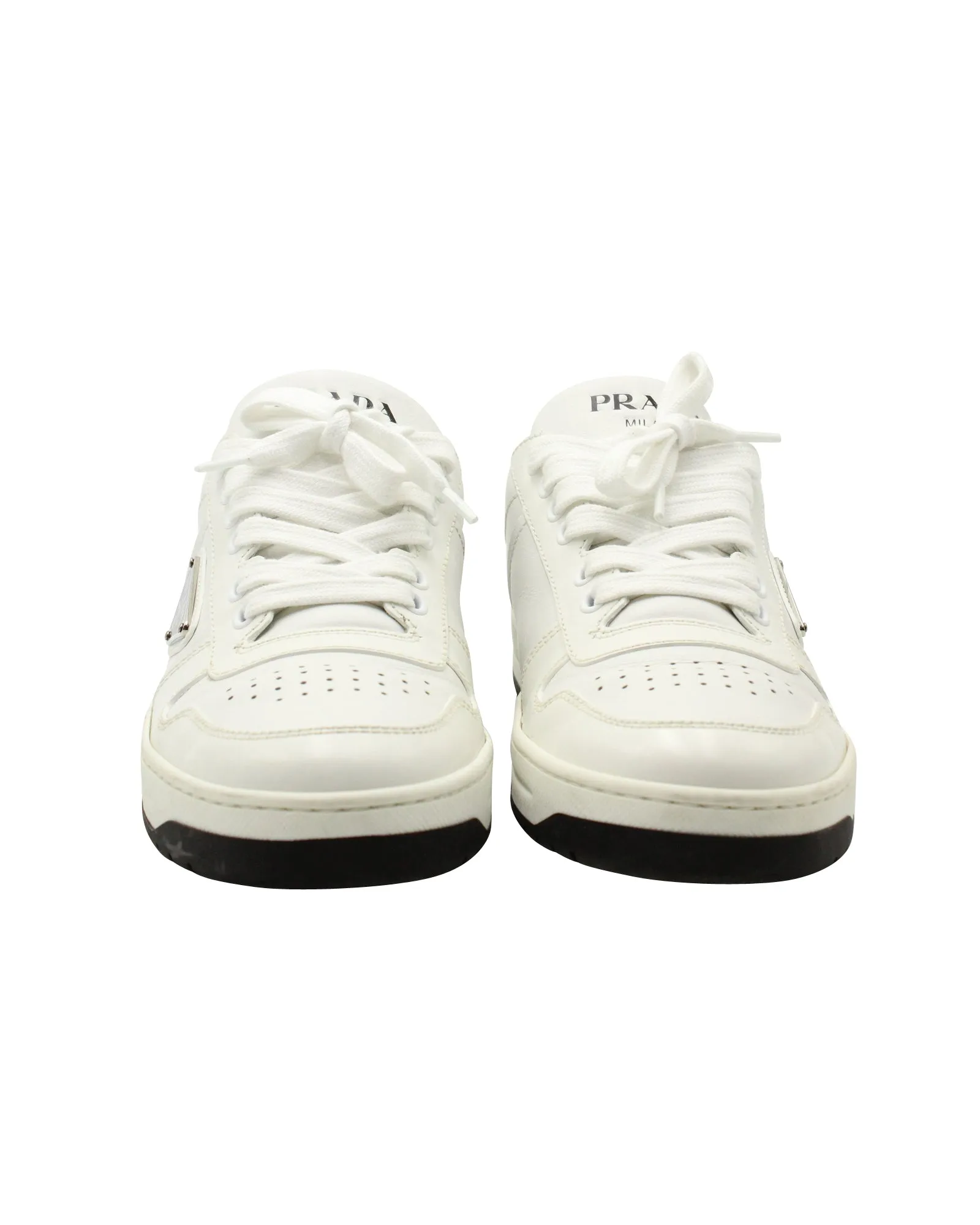 Prada Downtown Perforated Sneakers in White Leather