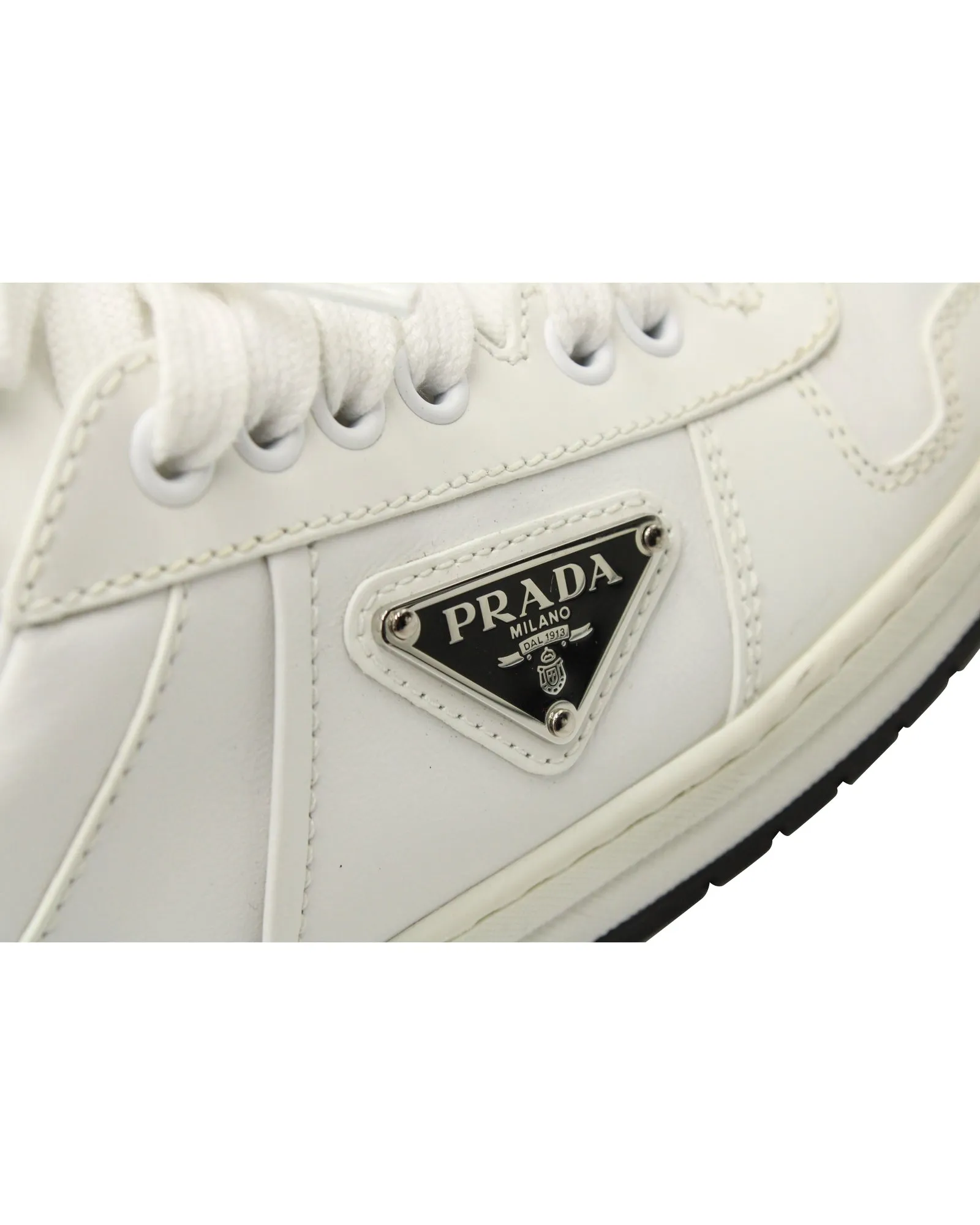 Prada Downtown Perforated Sneakers in White Leather