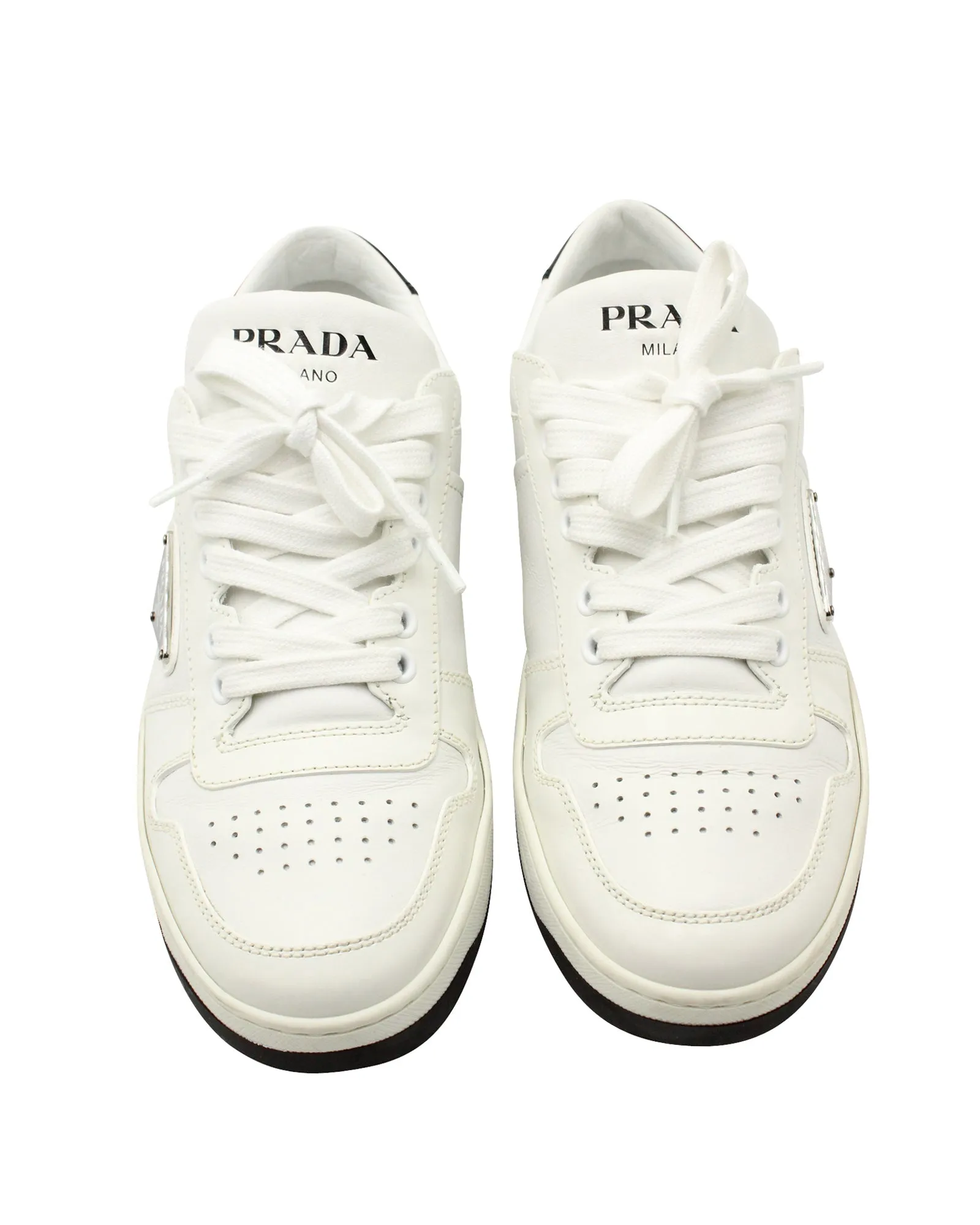 Prada Downtown Perforated Sneakers in White Leather