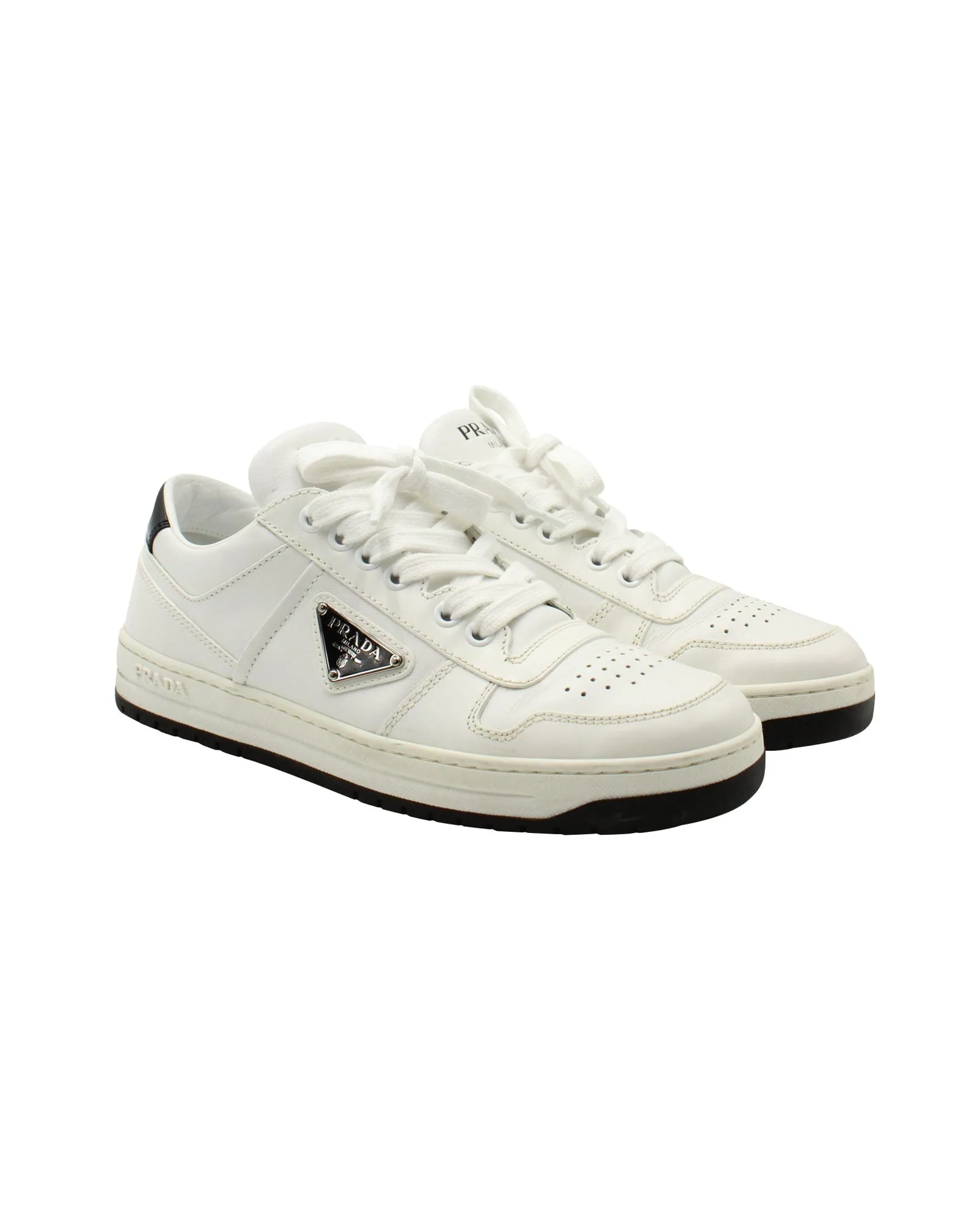 Prada Downtown Perforated Sneakers in White Leather