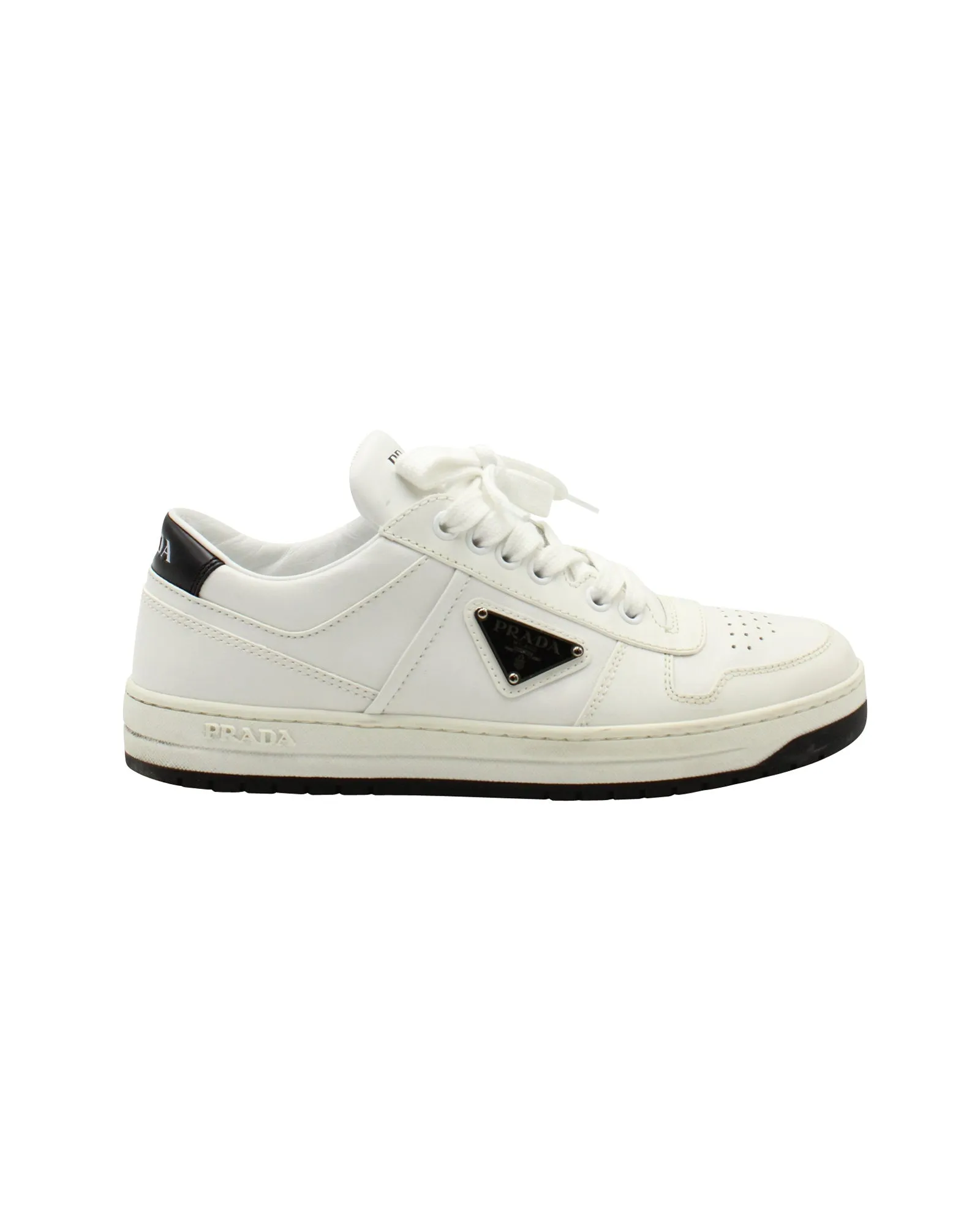 Prada Downtown Perforated Sneakers in White Leather