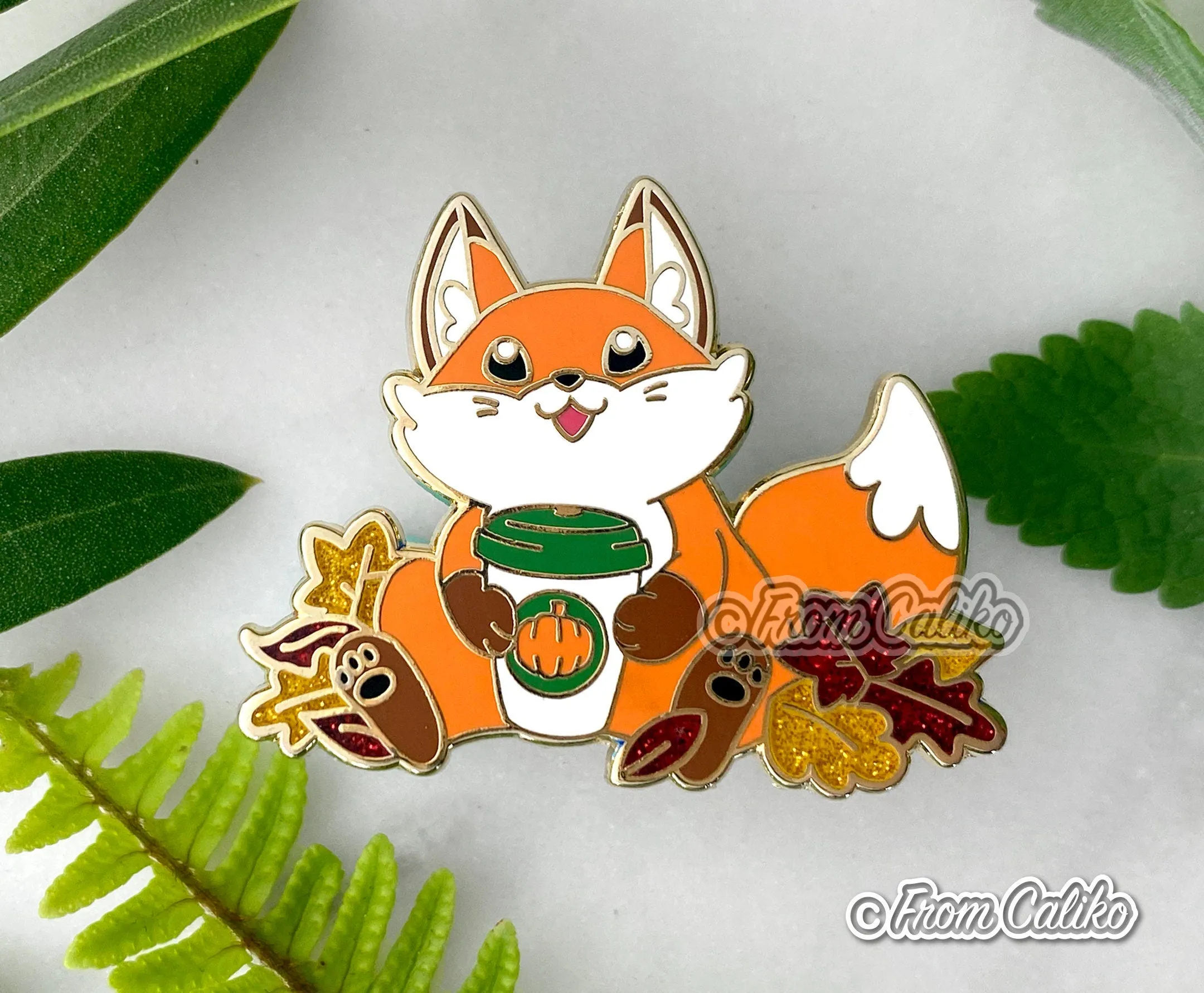 Pumpkin Spice Fox Hard Enamel Pin - PSL Latte Chonky Fox