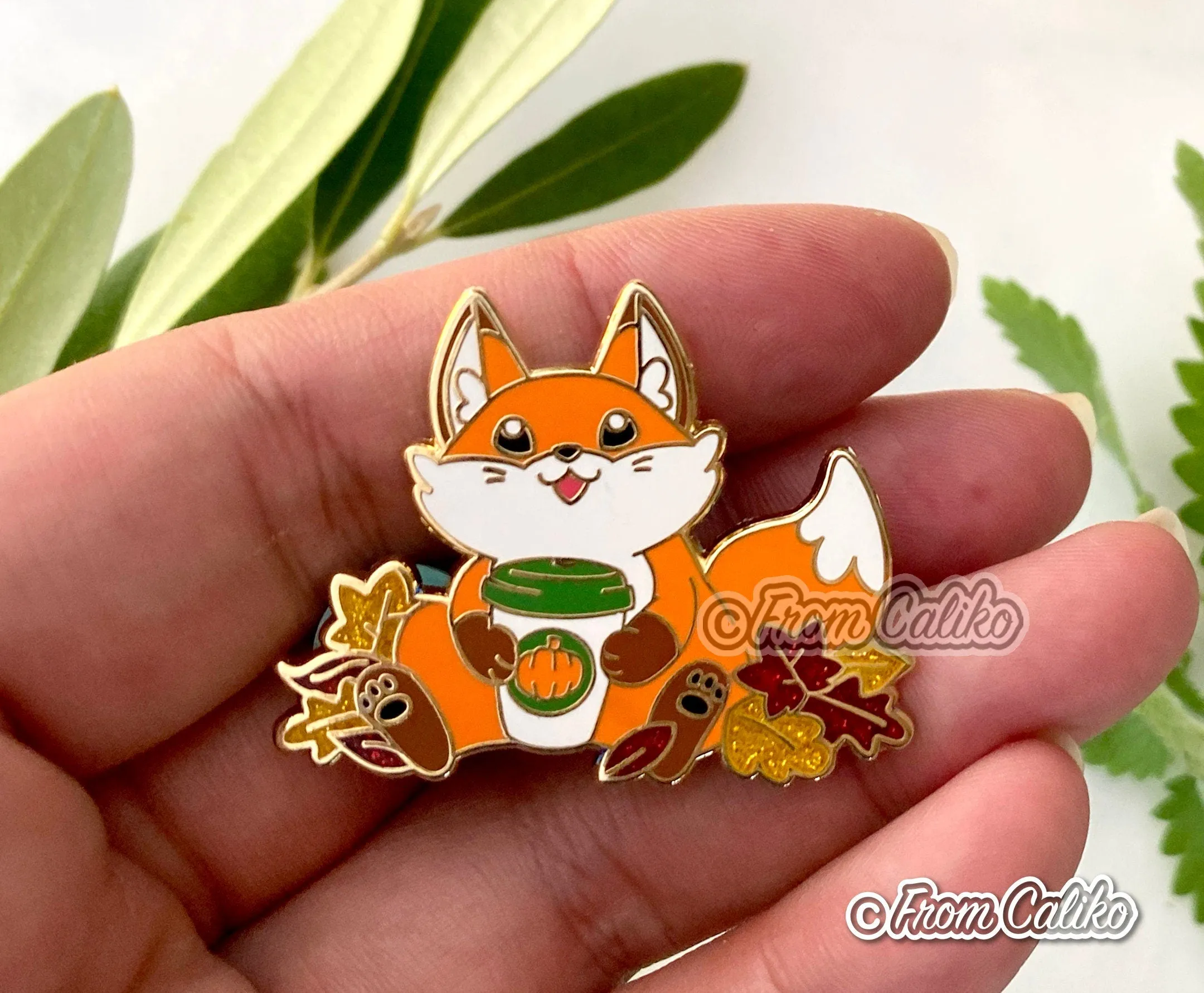 Pumpkin Spice Fox Hard Enamel Pin - PSL Latte Chonky Fox