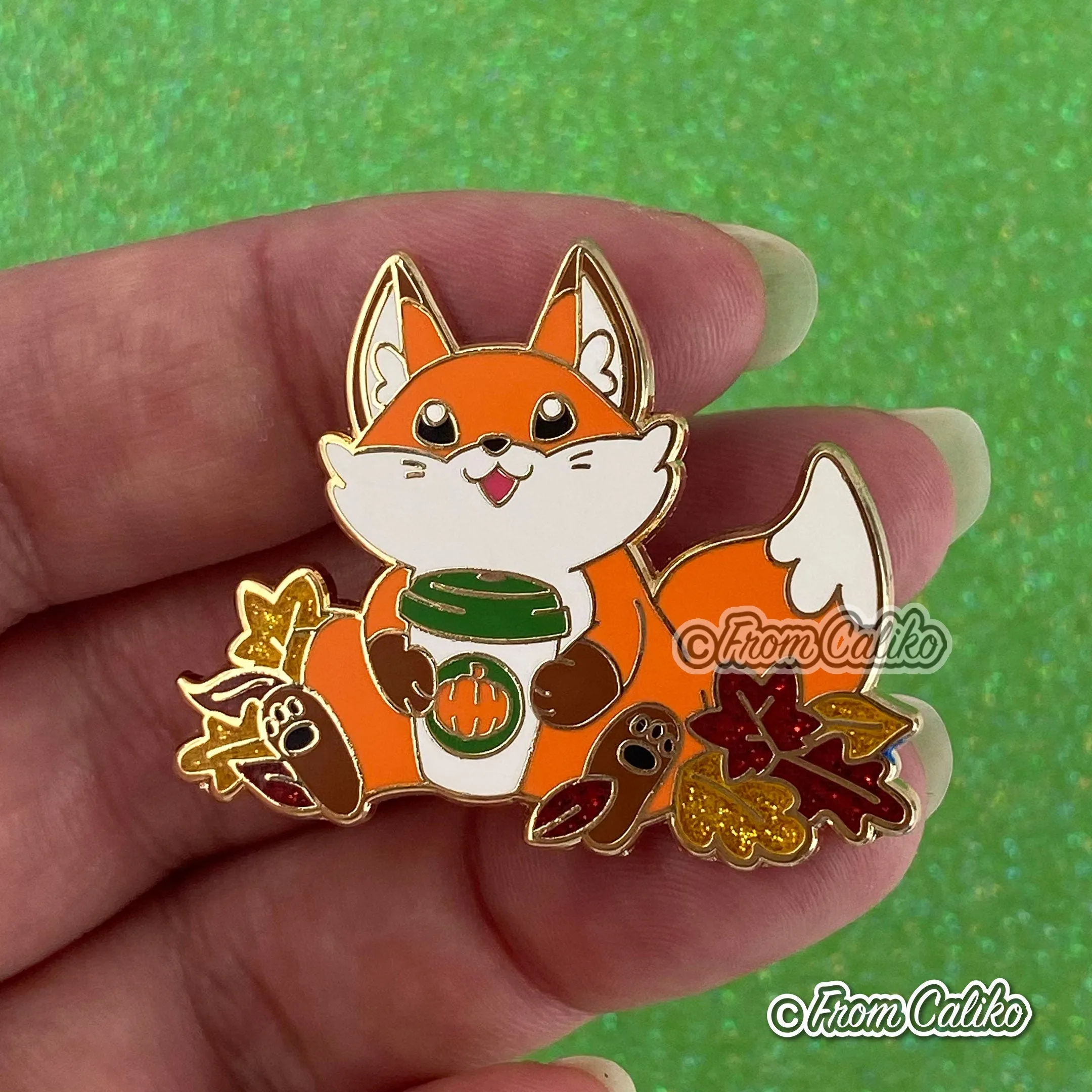 Pumpkin Spice Fox Hard Enamel Pin - PSL Latte Chonky Fox