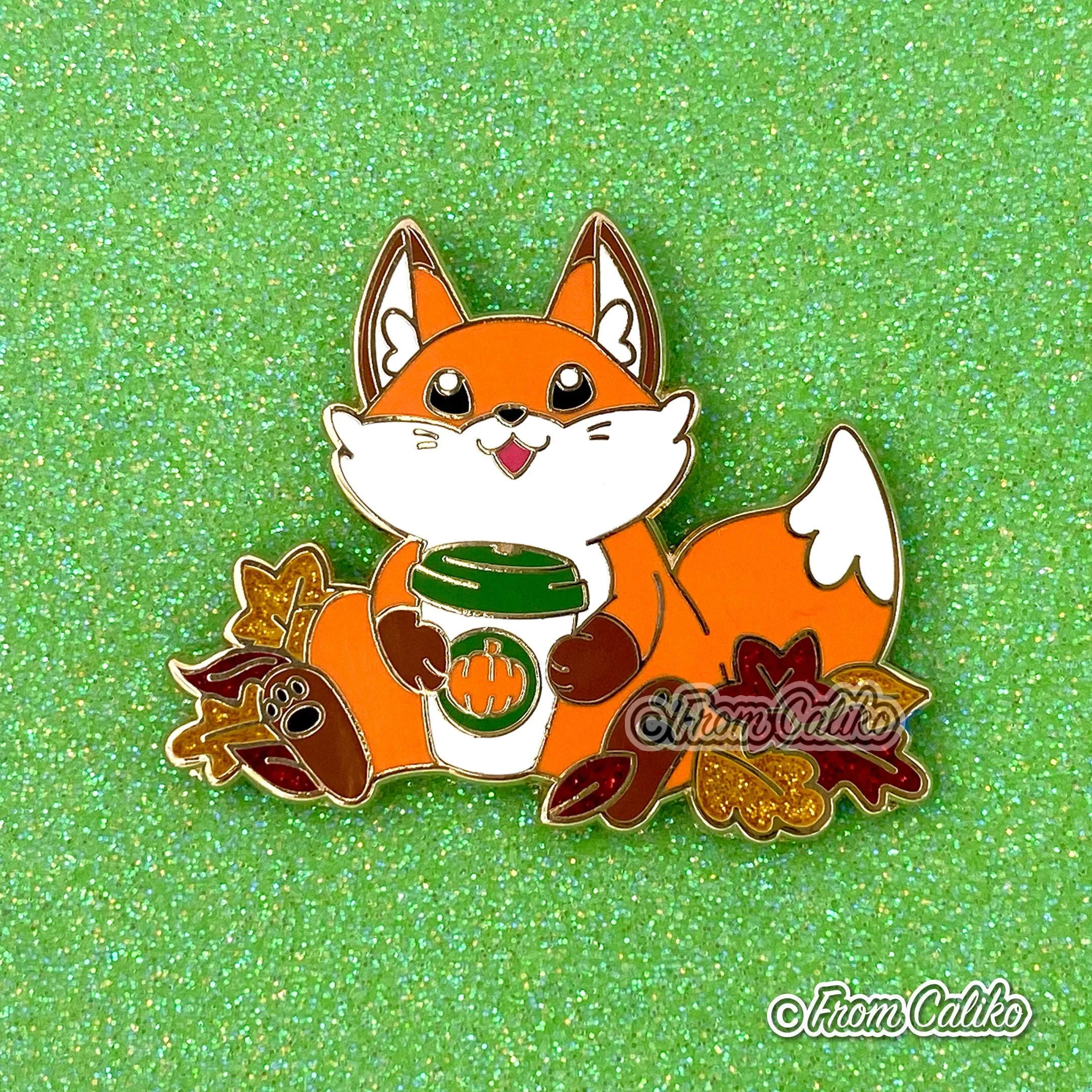 Pumpkin Spice Fox Hard Enamel Pin - PSL Latte Chonky Fox