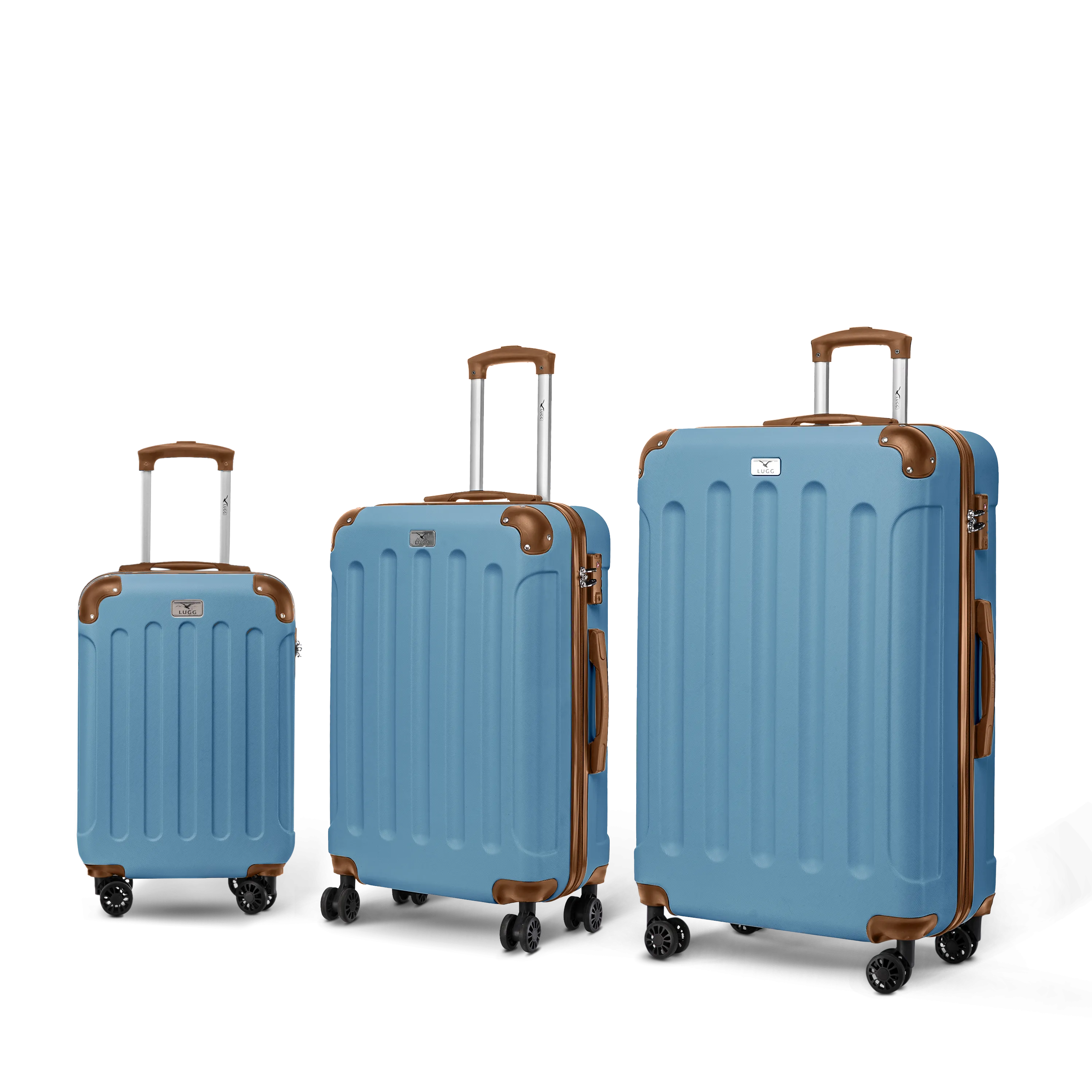 Skywander 3pc Suitcase Set in Blue & Brown