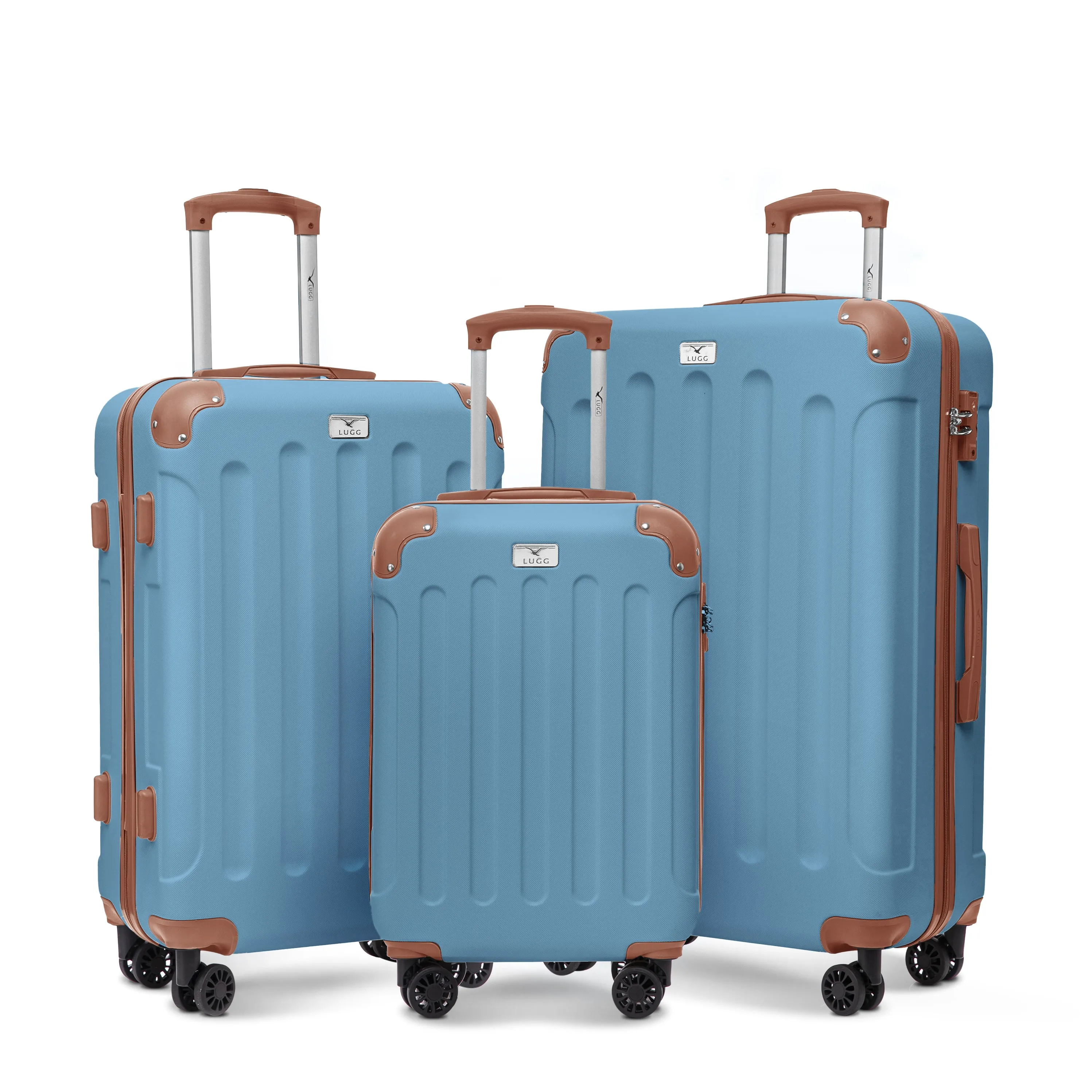 Skywander 3pc Suitcase Set in Blue & Brown