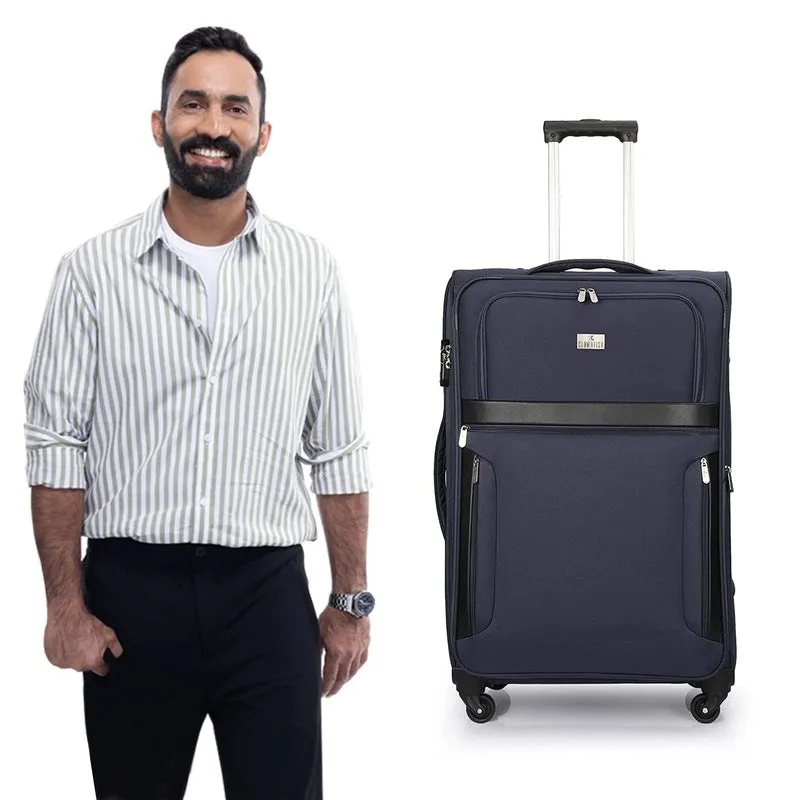 Small Size: Suitcase with 4-Wheel Design & Safety Lock | Includes PVC Cover | 48L | Navy Blue