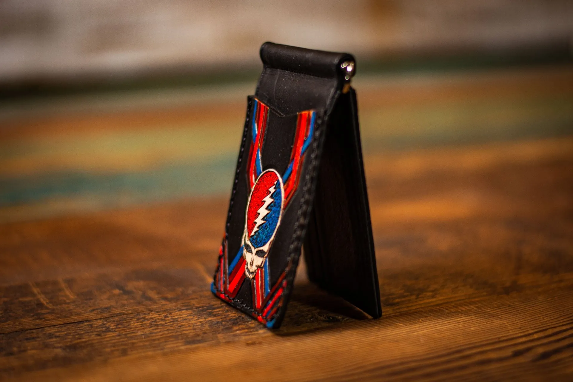 Stealie Bolt - Money Clip - Tooled Leather Minimalist Wallet