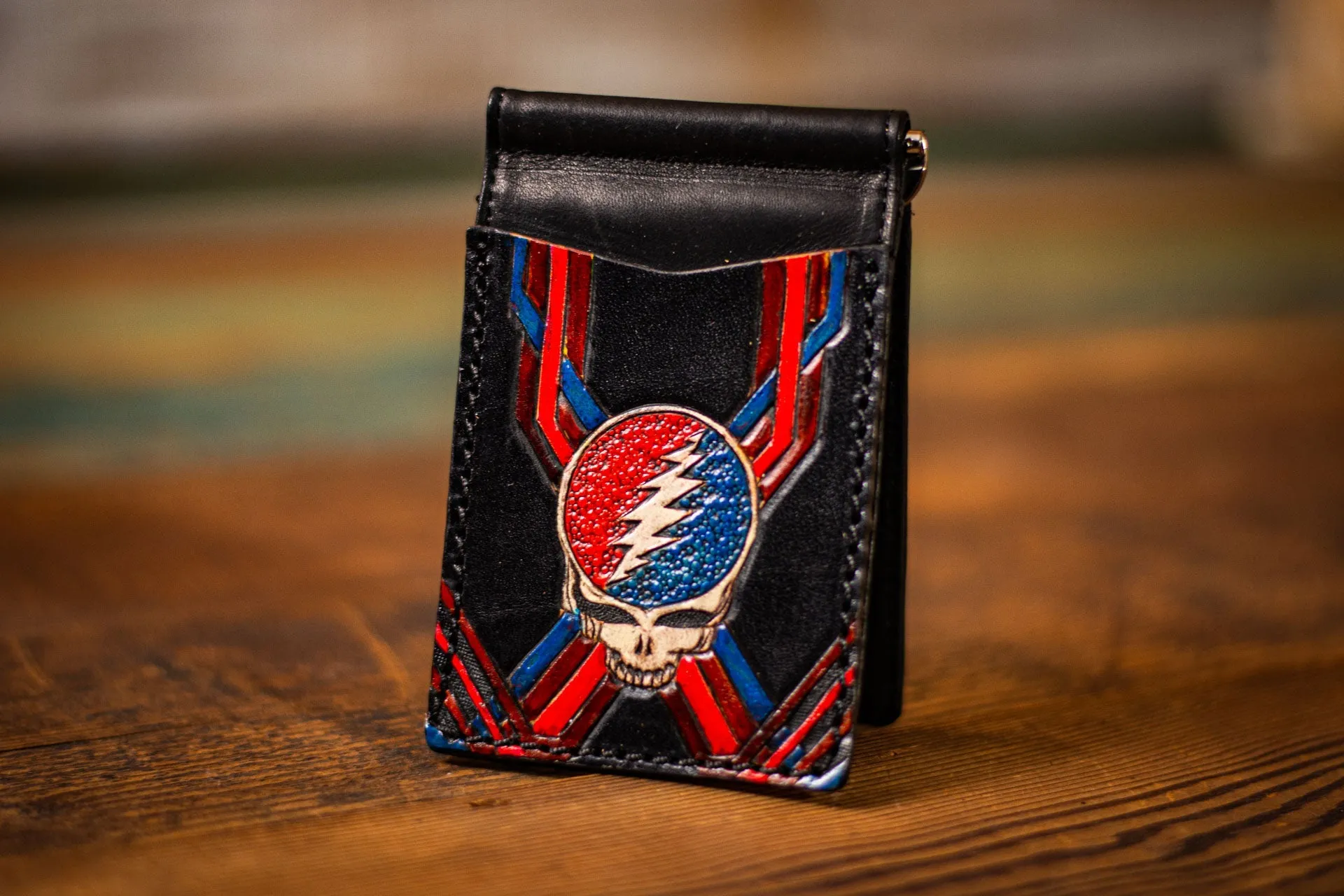 Stealie Bolt - Money Clip - Tooled Leather Minimalist Wallet