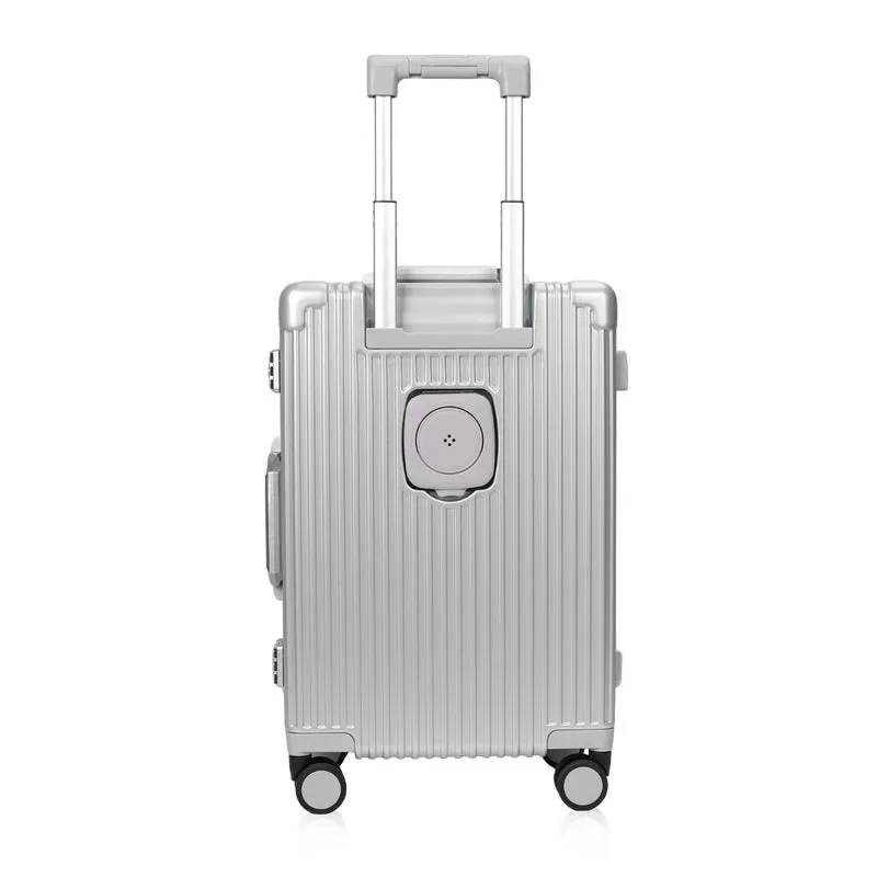 THE CLOWNFISH Ambassador Series Carry-On Luggage Polycarbonate Hard Case Suitcase Eight Spinner Wheel Trolley Bag with TSA Lock, USB, Mobile Holder, Cup Holder- Aluminium Silver (56 cm-22 inch)