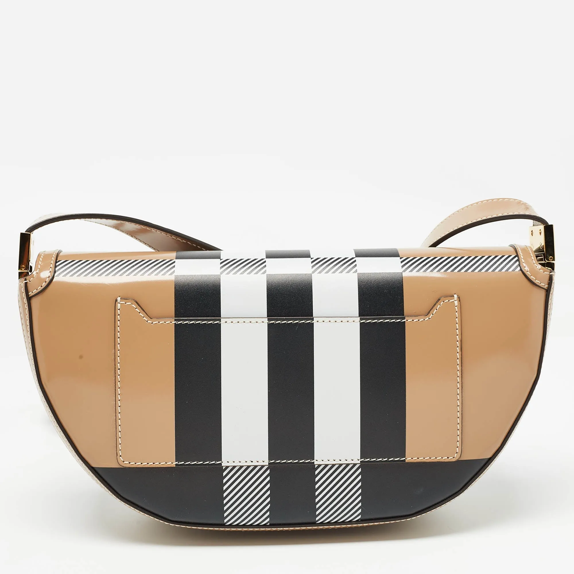 Trendy Inspired Burberry Beige Check Patent And Leather Small Olympia Shoulder Bag