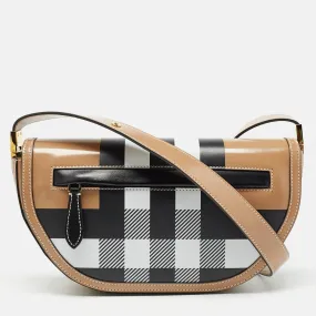 Trendy Inspired Burberry Beige Check Patent And Leather Small Olympia Shoulder Bag