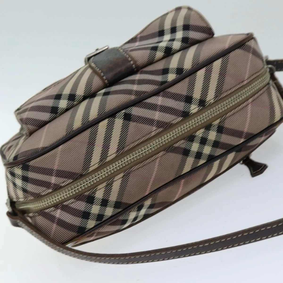 Trendy Inspired Burberry Nova Check Blue Label Shoulder Bag Nylon Brown Auth Ti1741