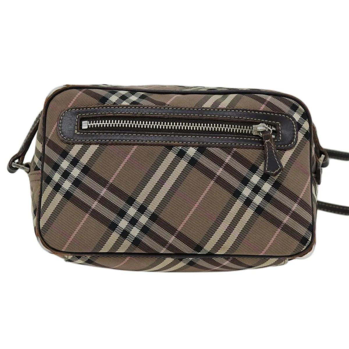 Trendy Inspired Burberry Nova Check Blue Label Shoulder Bag Nylon Brown Auth Ti1741