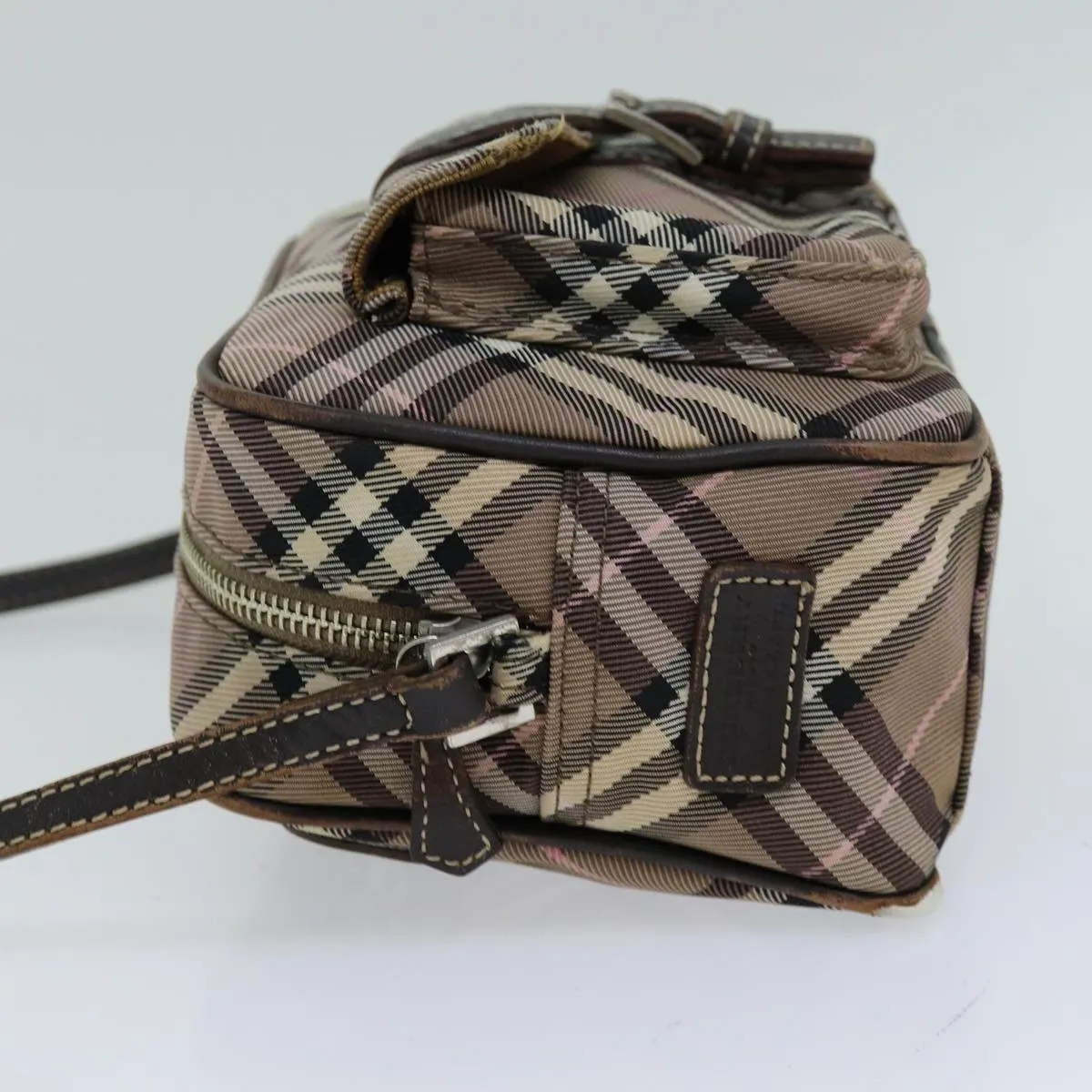 Trendy Inspired Burberry Nova Check Blue Label Shoulder Bag Nylon Brown Auth Ti1741