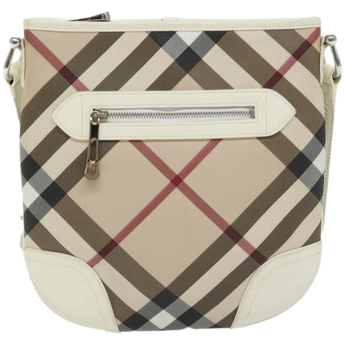 Trendy Inspired Burberry Nova Check Shoulder Bag Coated Canvas Beige Auth Ep3454