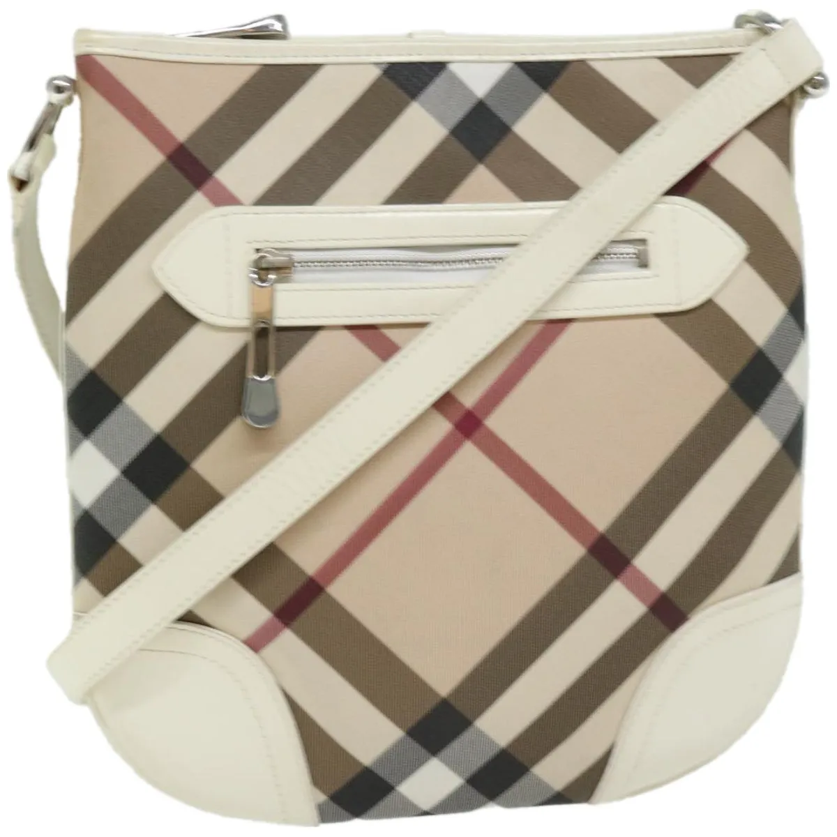 Trendy Inspired Burberry Nova Check Shoulder Bag Coated Canvas Beige Auth Ep3454