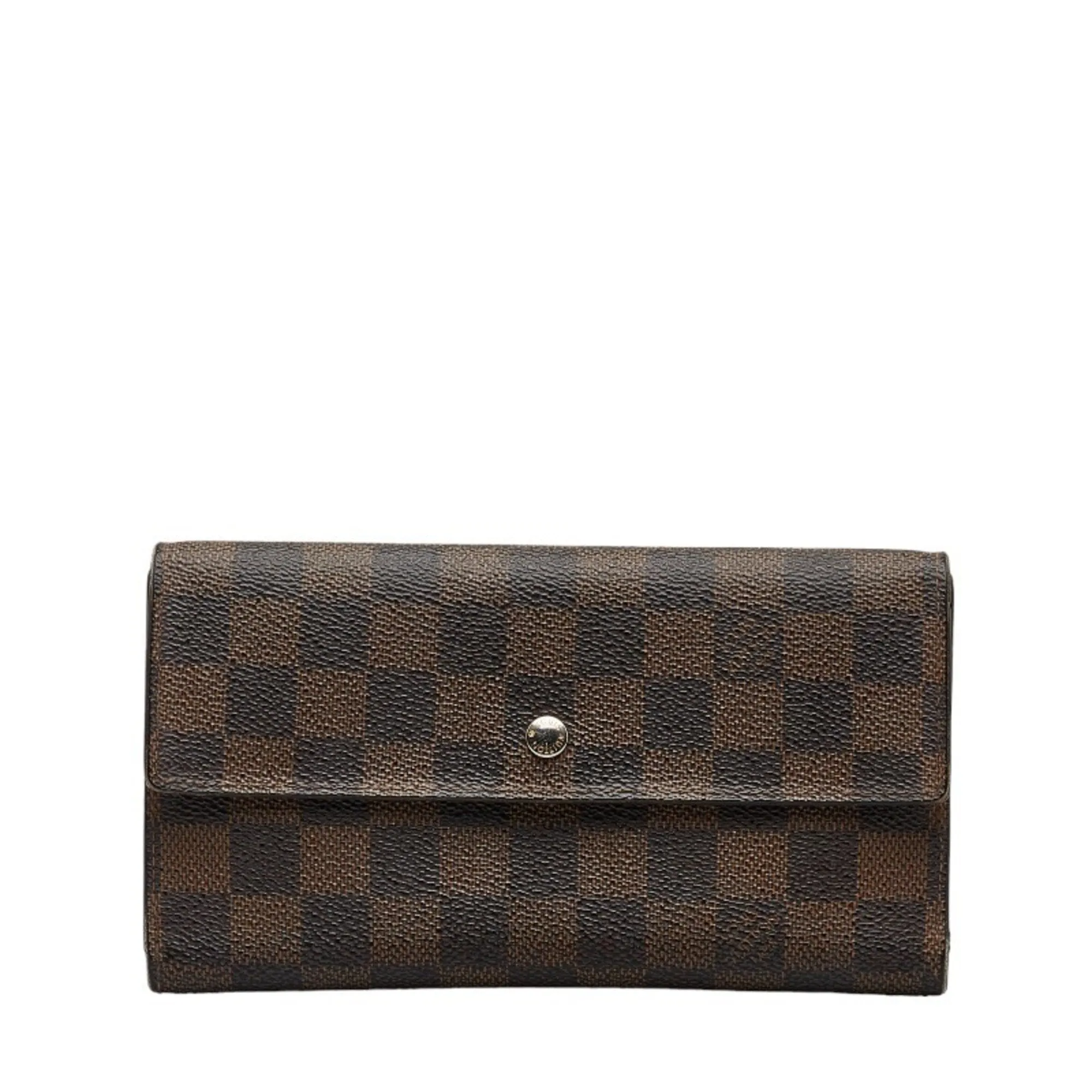 Trendy Inspired Louis Vuitton Damier Portefeuille International Long Wallet N61217 Ebene Brown Pvc Leather Women's