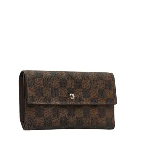 Trendy Inspired Louis Vuitton Damier Portefeuille International Long Wallet N61217 Ebene Brown Pvc Leather Women's