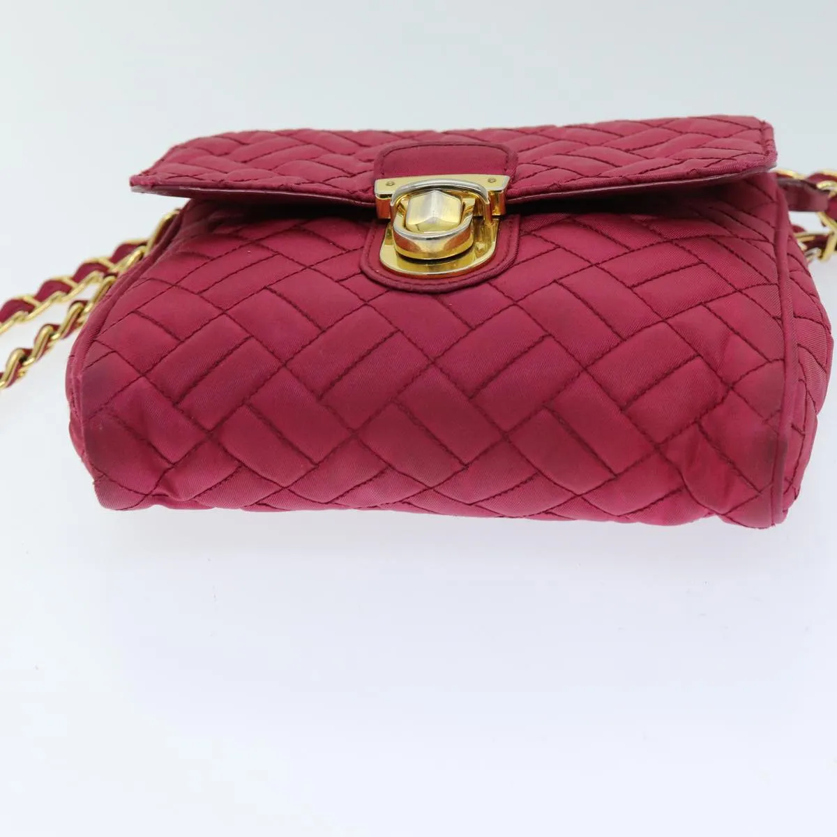 Trendy Inspired Prada Chain Shoulder Bag Nylon Pink Auth 75800