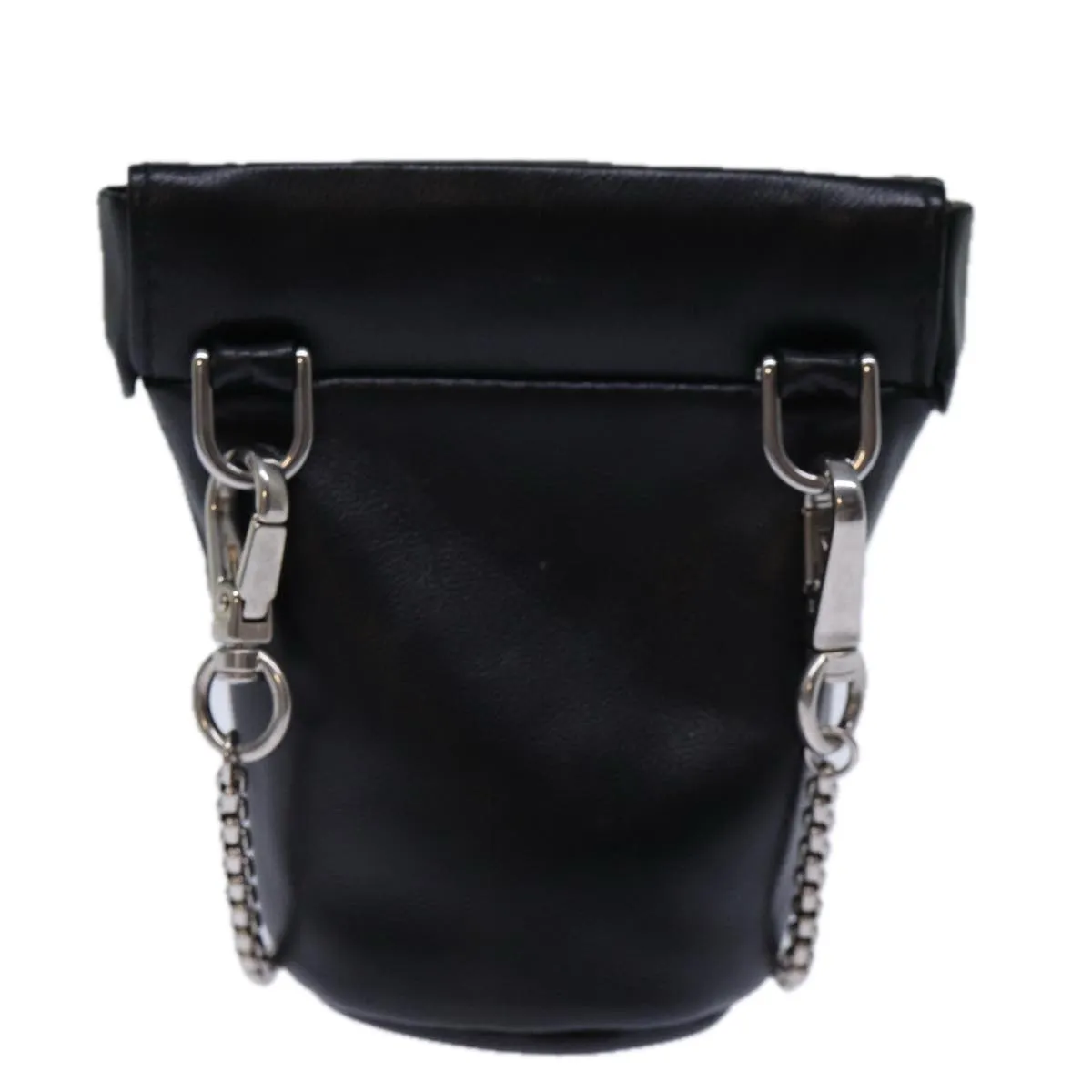 Trendy Inspired Prada Chain Shoulder Pouch Leather Black Auth 72105