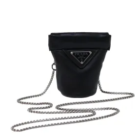 Trendy Inspired Prada Chain Shoulder Pouch Leather Black Auth 72105