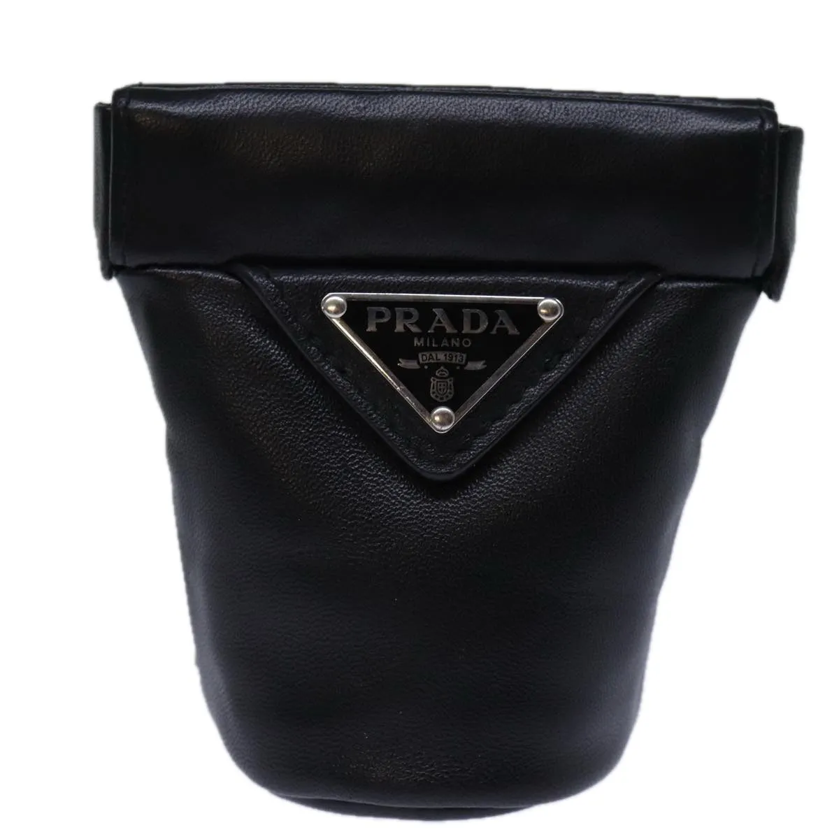 Trendy Inspired Prada Chain Shoulder Pouch Leather Black Auth 72105